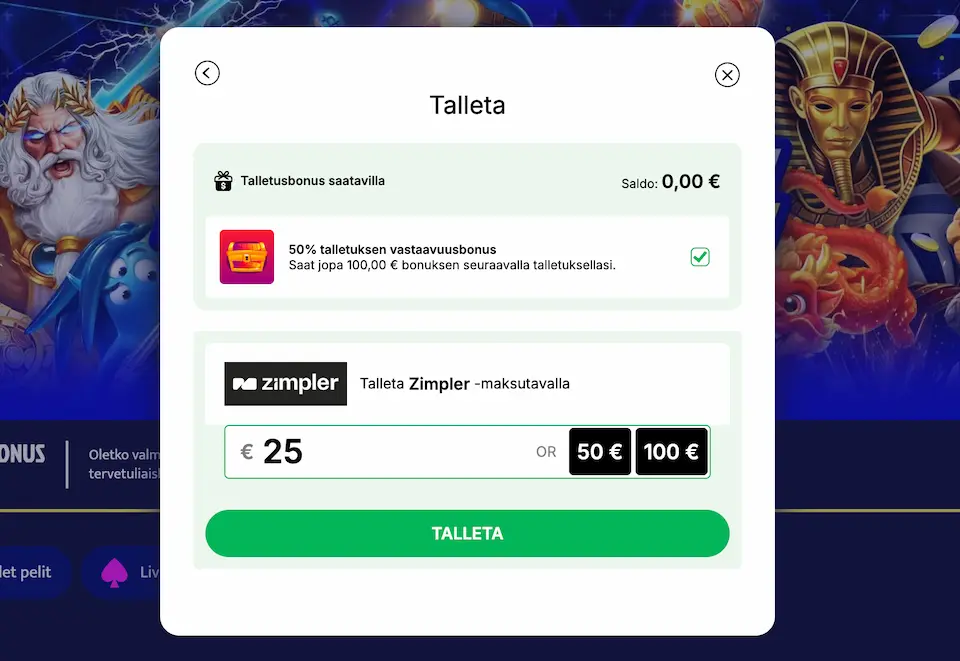 Quickz Casino tarjoaa nopeat Zimpler-talletukset