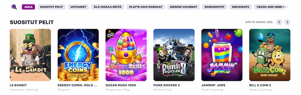 Spinnair Kasinon suosittuja pelejä