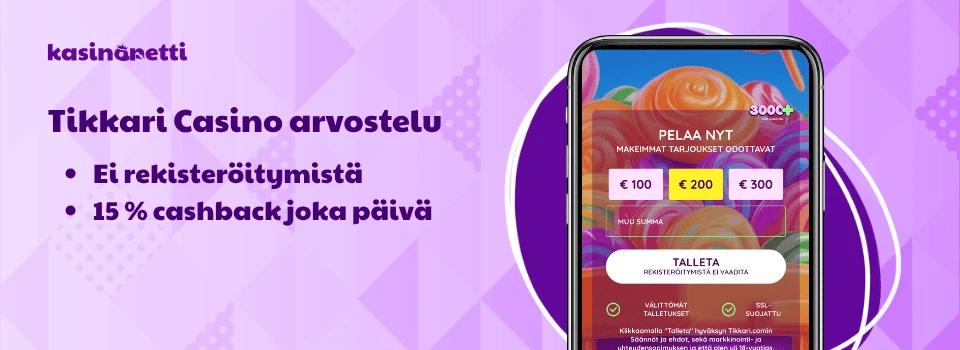 Tikkari Kasino on rekisteröitymisvapaa pelisivusto, josta saa käteispalautusta päivittäin