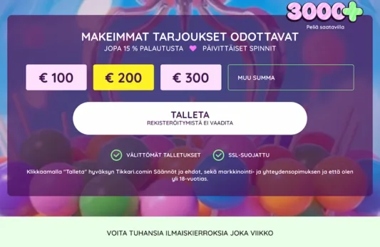 Tikkari Kasinolla onnistuu pikatalletus etusivulta