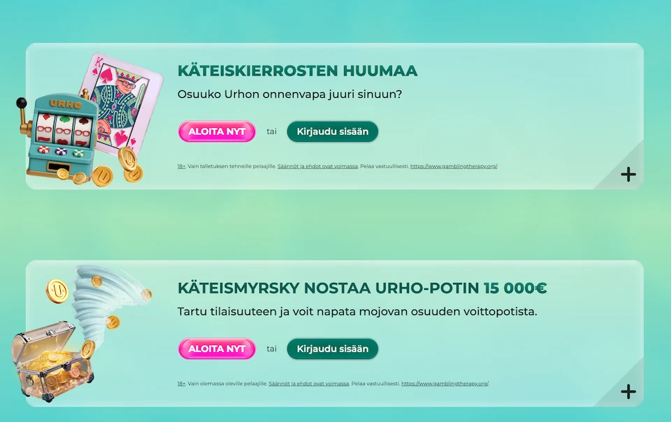 Urho Kasino tarjoukset sisältävät niin käteiskierroksia kuin rahapalkintoja