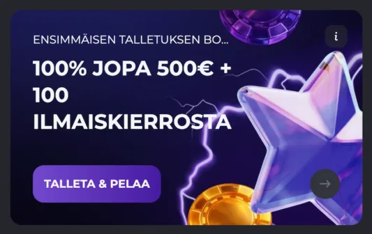 Voom Casinon bonus uusille pelaajille sisältää talletusbonuksen ja ilmaiskierroksia