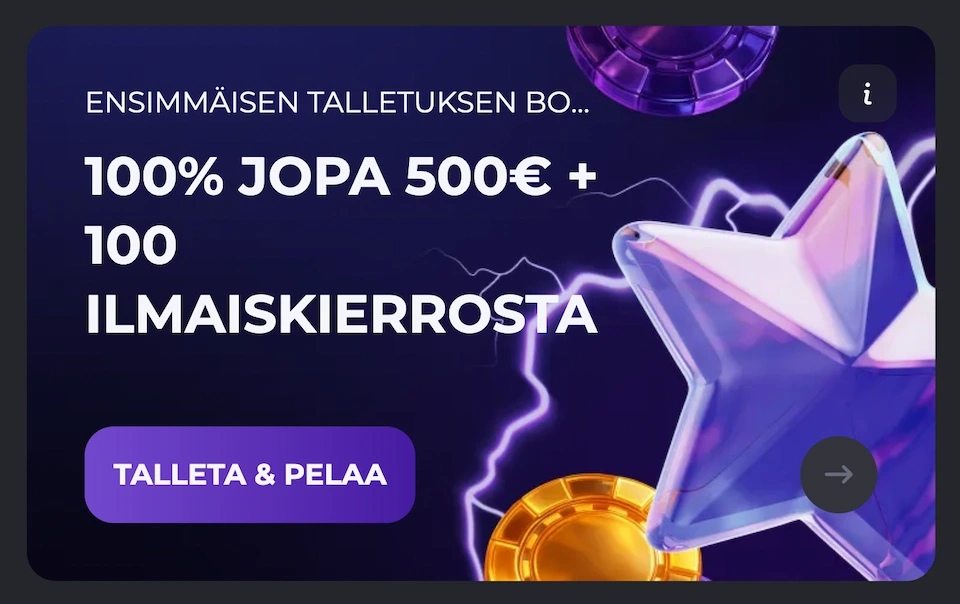 Voom Casinon bonus uusille pelaajille sisältää talletusbonuksen ja ilmaiskierroksia