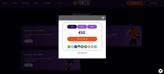 punterz vedonlyönti talletus