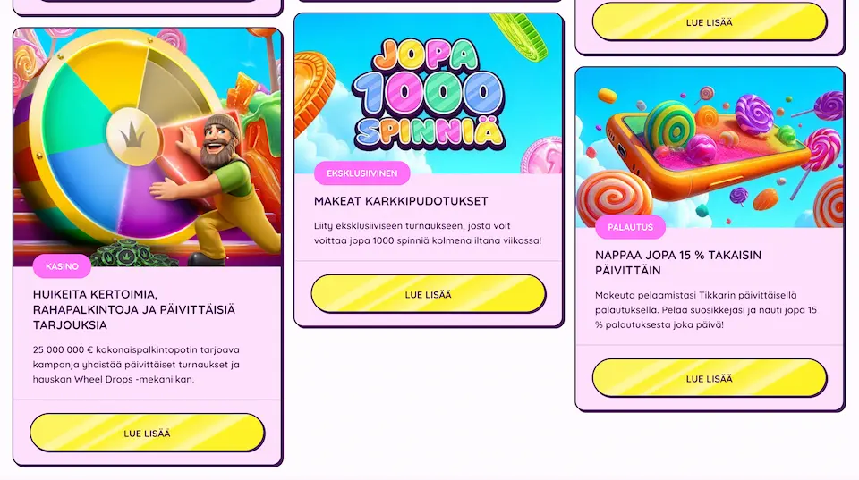 Tikkari Kasinon kampanjoista löytyy muun muassa cashback-bonus