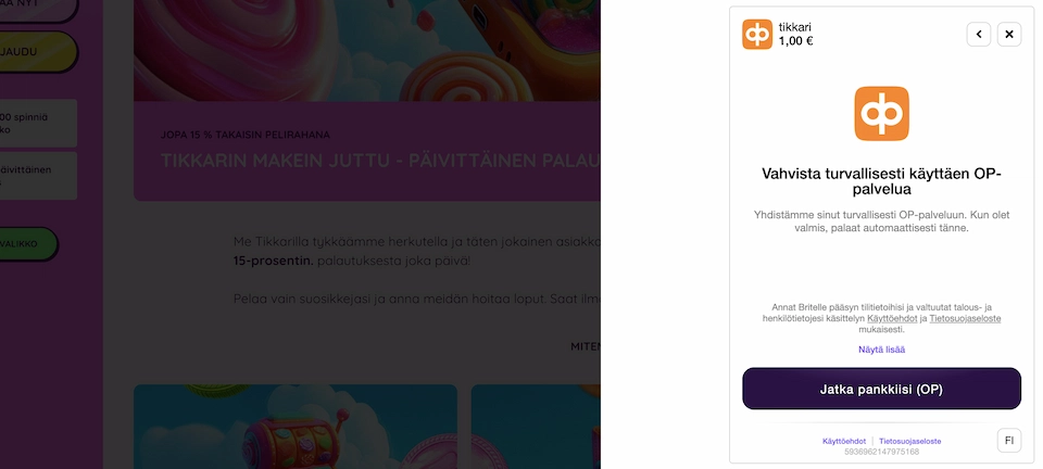 Tikkari Kasinon 1 euron talletus