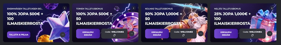 Voom Casinon ainoa bonus on 4-osainen tervetuliaispaketti