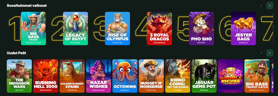 Spinstag Casinon suositut ja uudet pelit