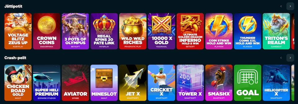 EmberBet Casino sisältää niin jackpot-pelejä kuin crash-pelejä