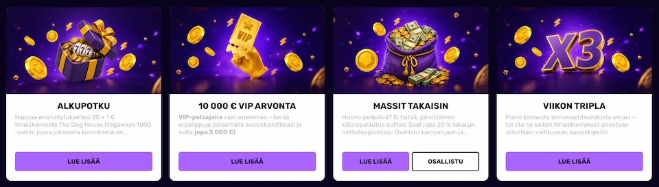 Muhkee Casinon kampanjat sisältävät tervetulobonuksen lisäksi myös muita bonuksia