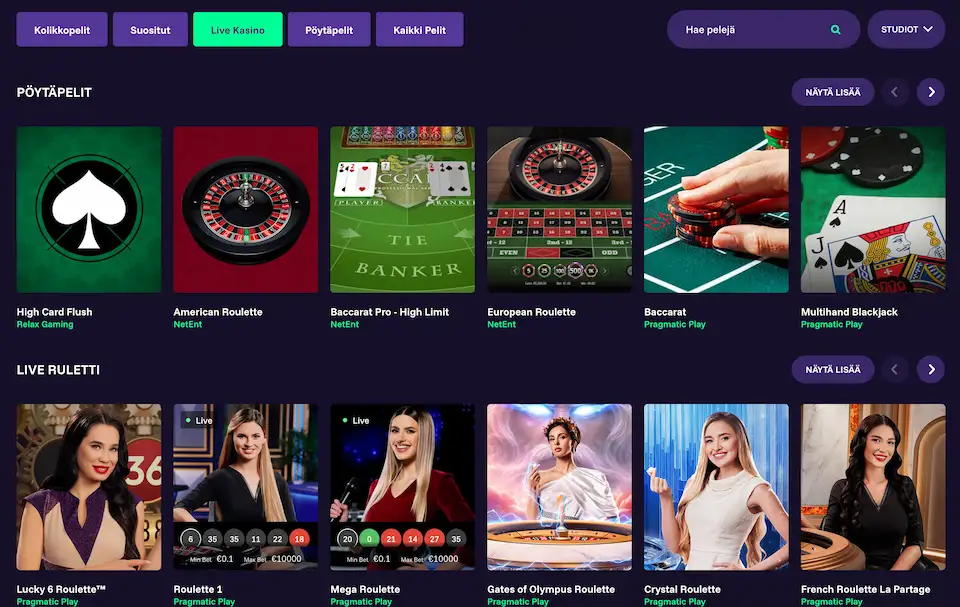 Pelifantti Casinon livepelit