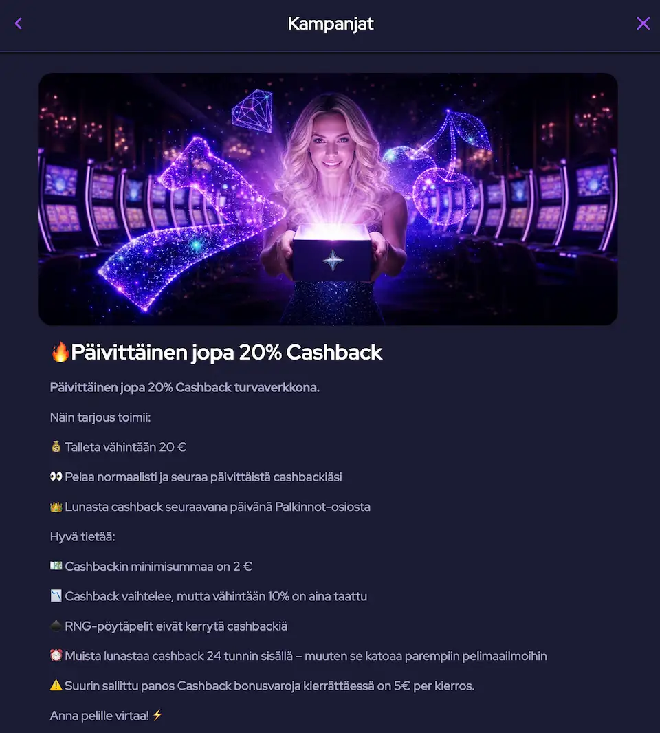 Chill Spins Kasinolla jaossa päivittäinen cashback