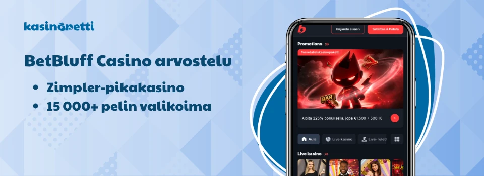 Betbluff Casino on Zimpler Pay N Play laajalla pelivalikoimalla