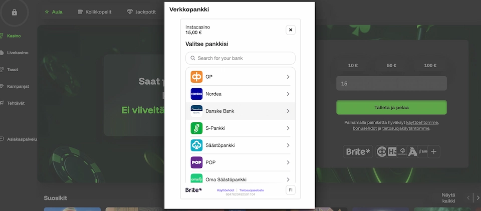 InstaCasino Brite pikatalletus