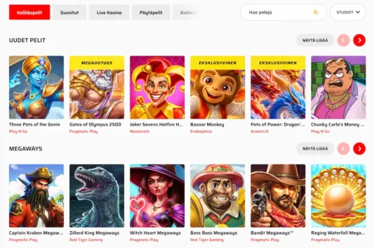 Hurjaa Casinon kolikkopelit ja Megaways