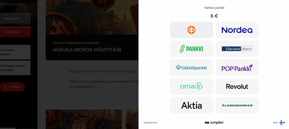 Hurjaa Casino pikatalletus Zimplerin kautta