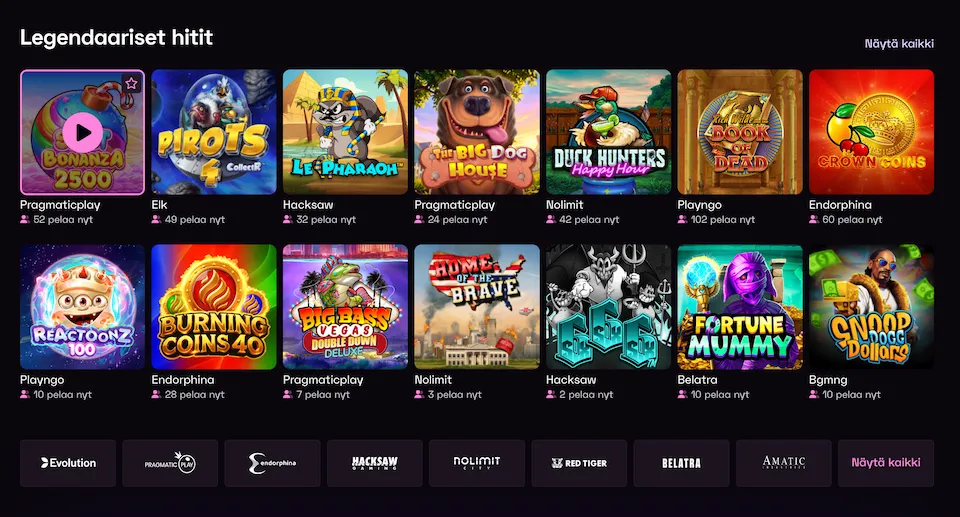 Lussurio Casinon suosittuja pelejä