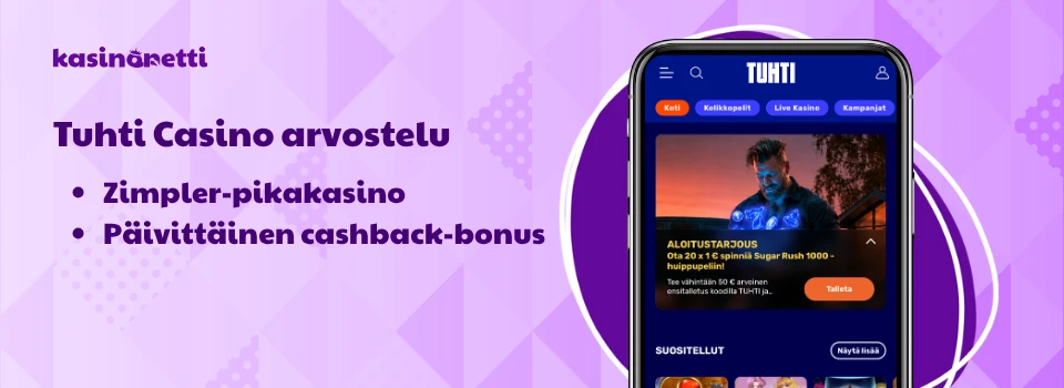 Tuhti Casino on cashbackin tarjoava Zimpler Pay N Play -kasino