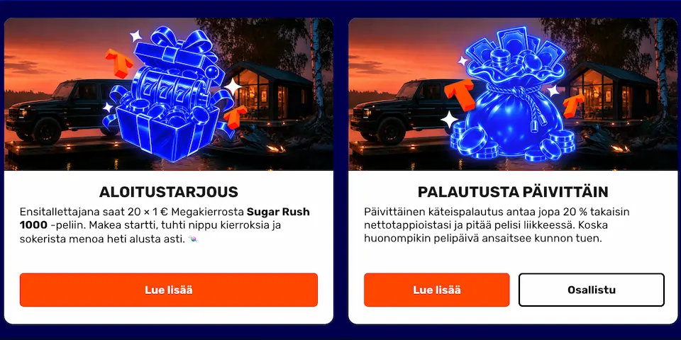 Tuhti Casino tarjoukset sisältävät bonuksen ja cashbackin