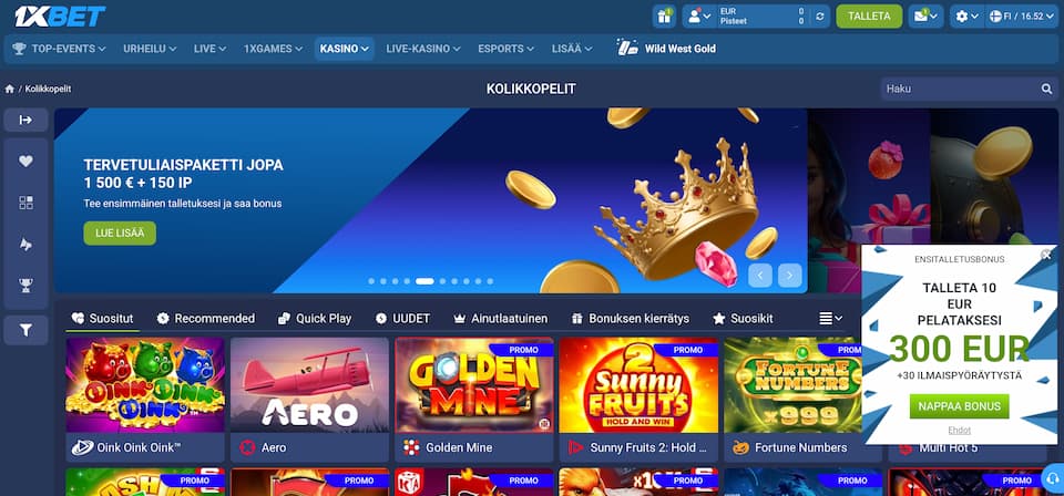 1xBet Casino tarjoaa monipuolisesti pelejä