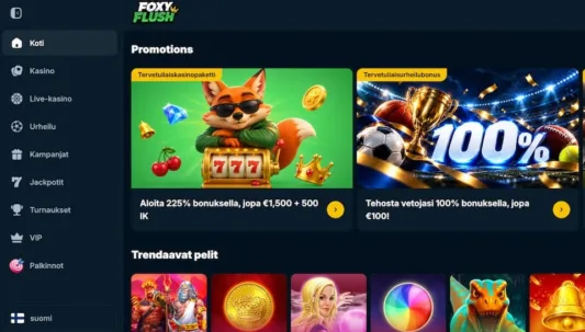 Foxy Flush Casinon etusivu ja päävalikko