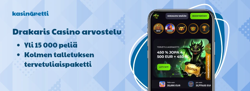 Drakaris Casino puhelimen näytöllä