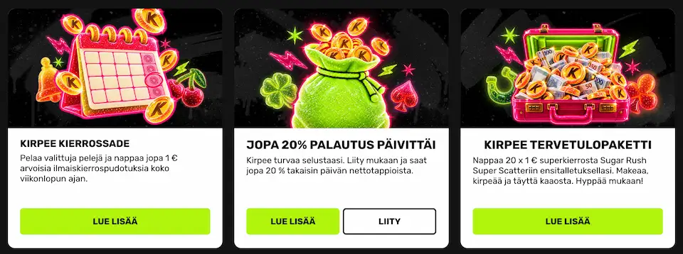 Kirpee Casino tarjoaa tervetulobonuksen lisäksi myös muita kampanjoita