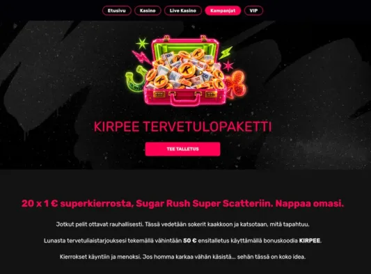 Kirpee Casino tervetulobonus uusille pelaajille