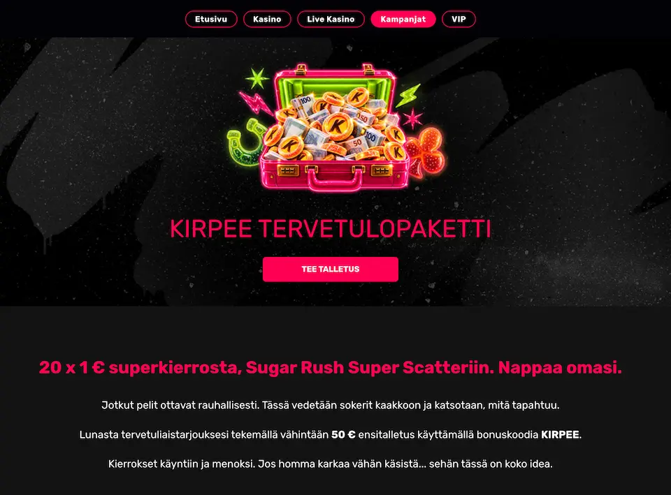 Kirpee Casino tervetulobonus uusille pelaajille
