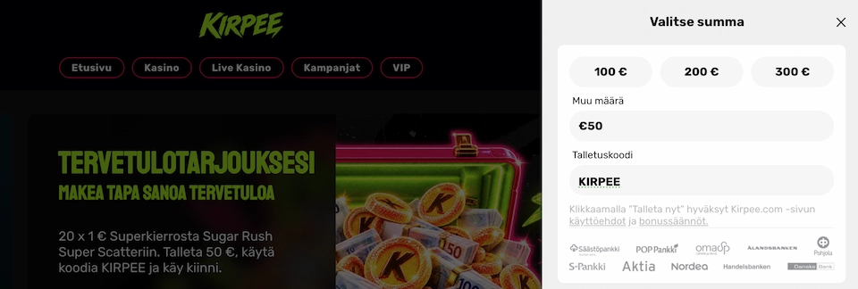 Kirpee Kasinolle tallettaminen